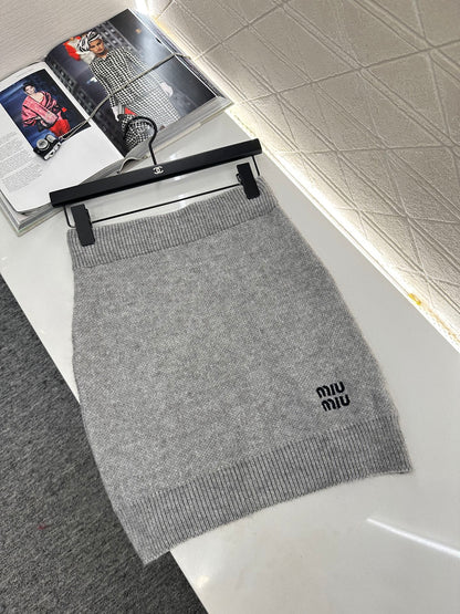 25fw new patchwork knitted top and skirt suit