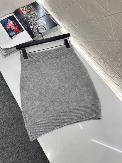 25fw new patchwork knitted top and skirt suit