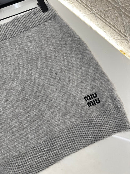 25fw new patchwork knitted top and skirt suit