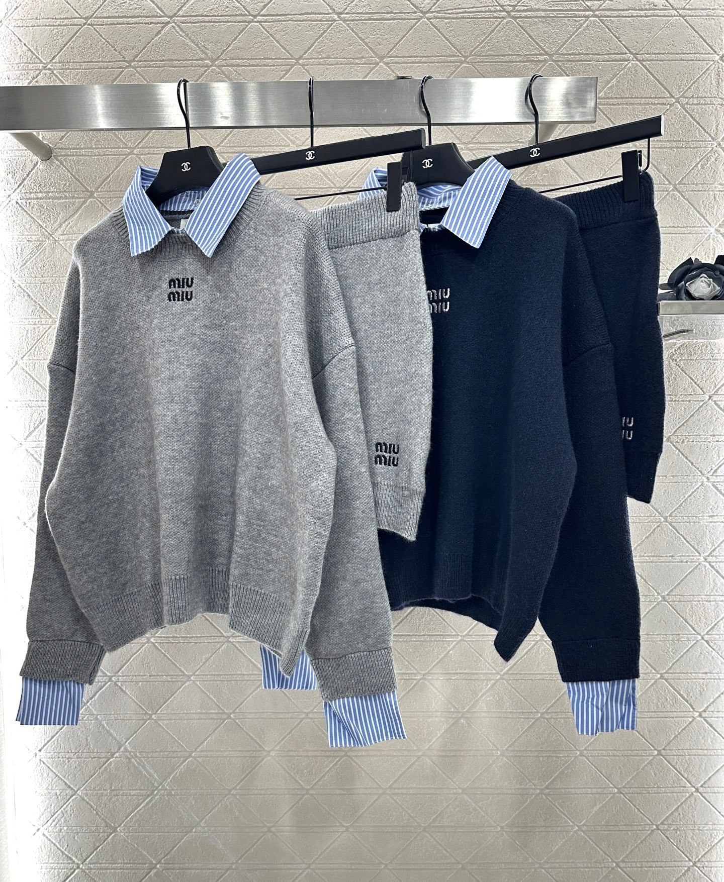 25fw new patchwork knitted top and skirt suit