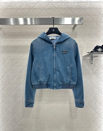 25fw new hooded plaid denim jacket