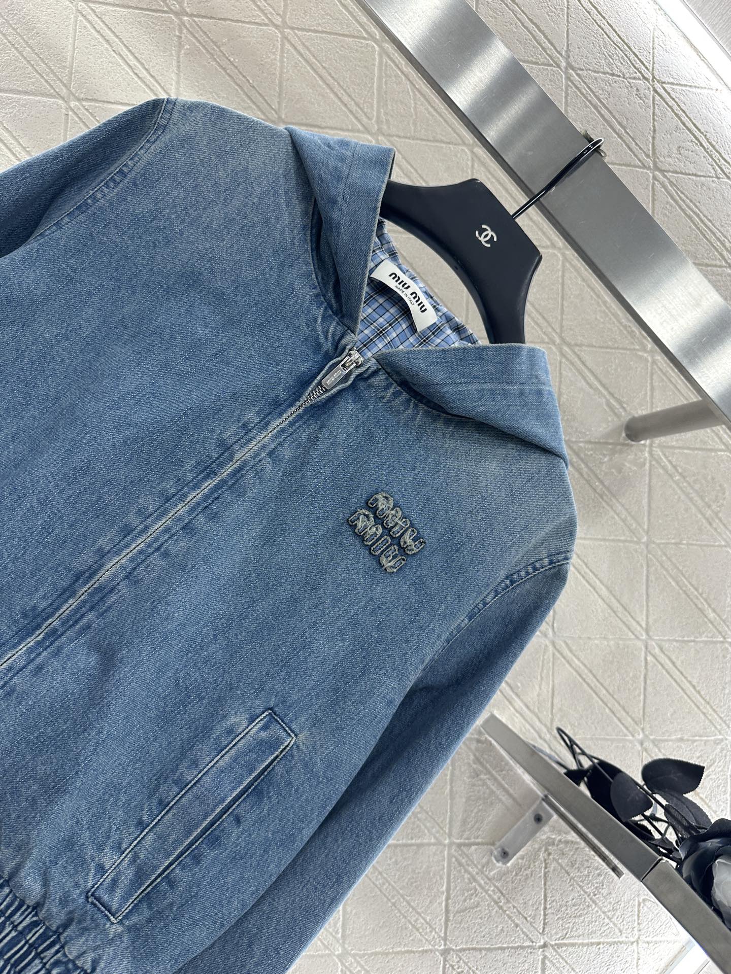 25fw new hooded plaid denim jacket