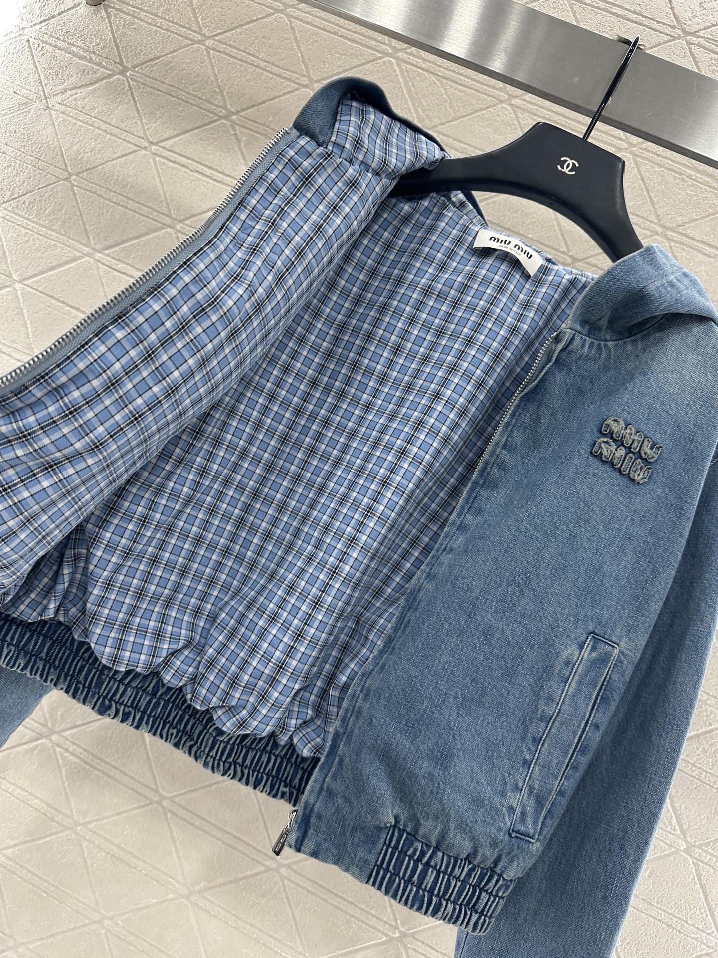 25fw new hooded plaid denim jacket