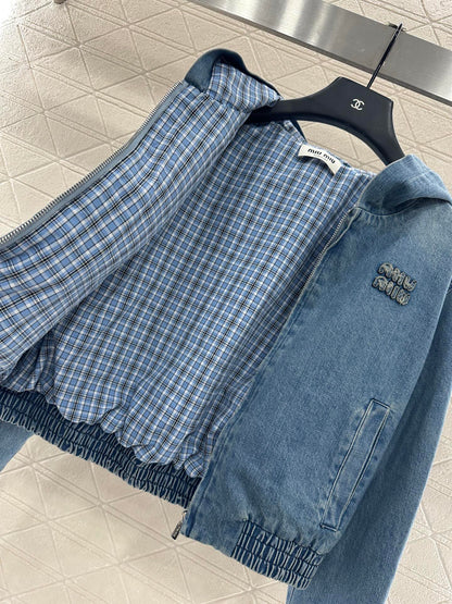 25fw new hooded plaid denim jacket