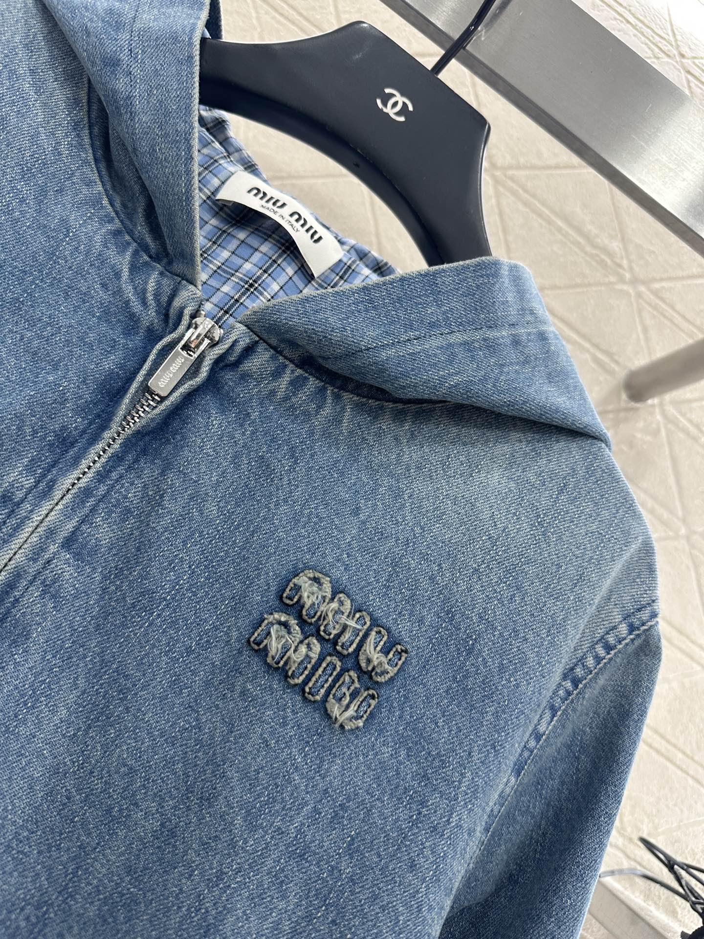 25fw new hooded plaid denim jacket