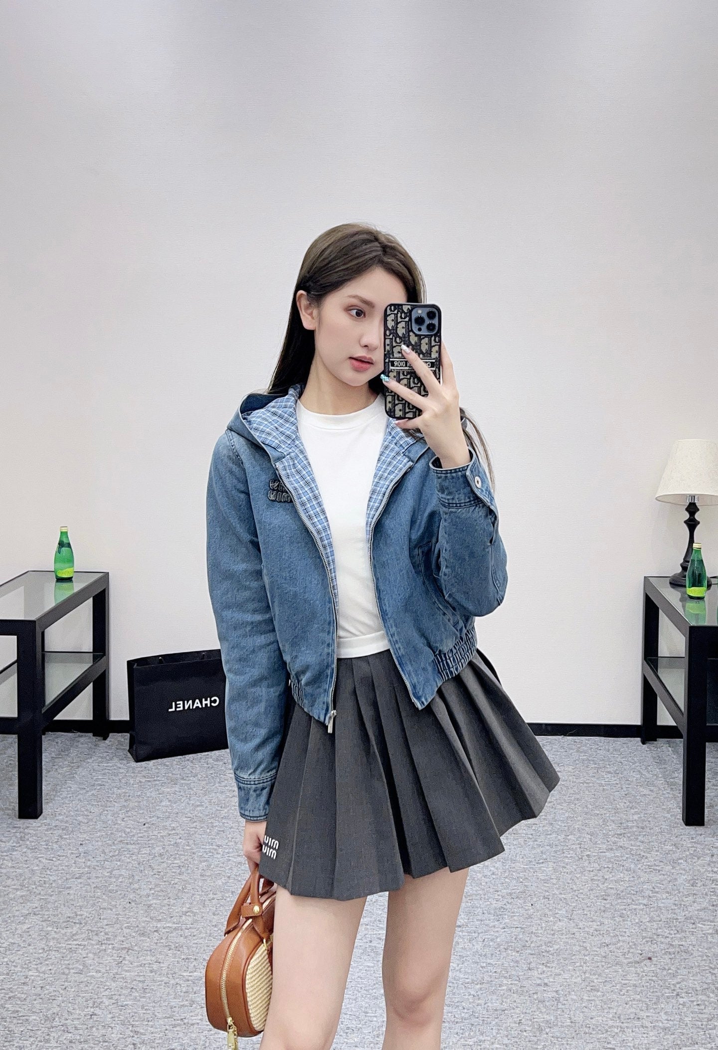 25fw new hooded plaid denim jacket