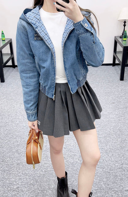 25fw new hooded plaid denim jacket