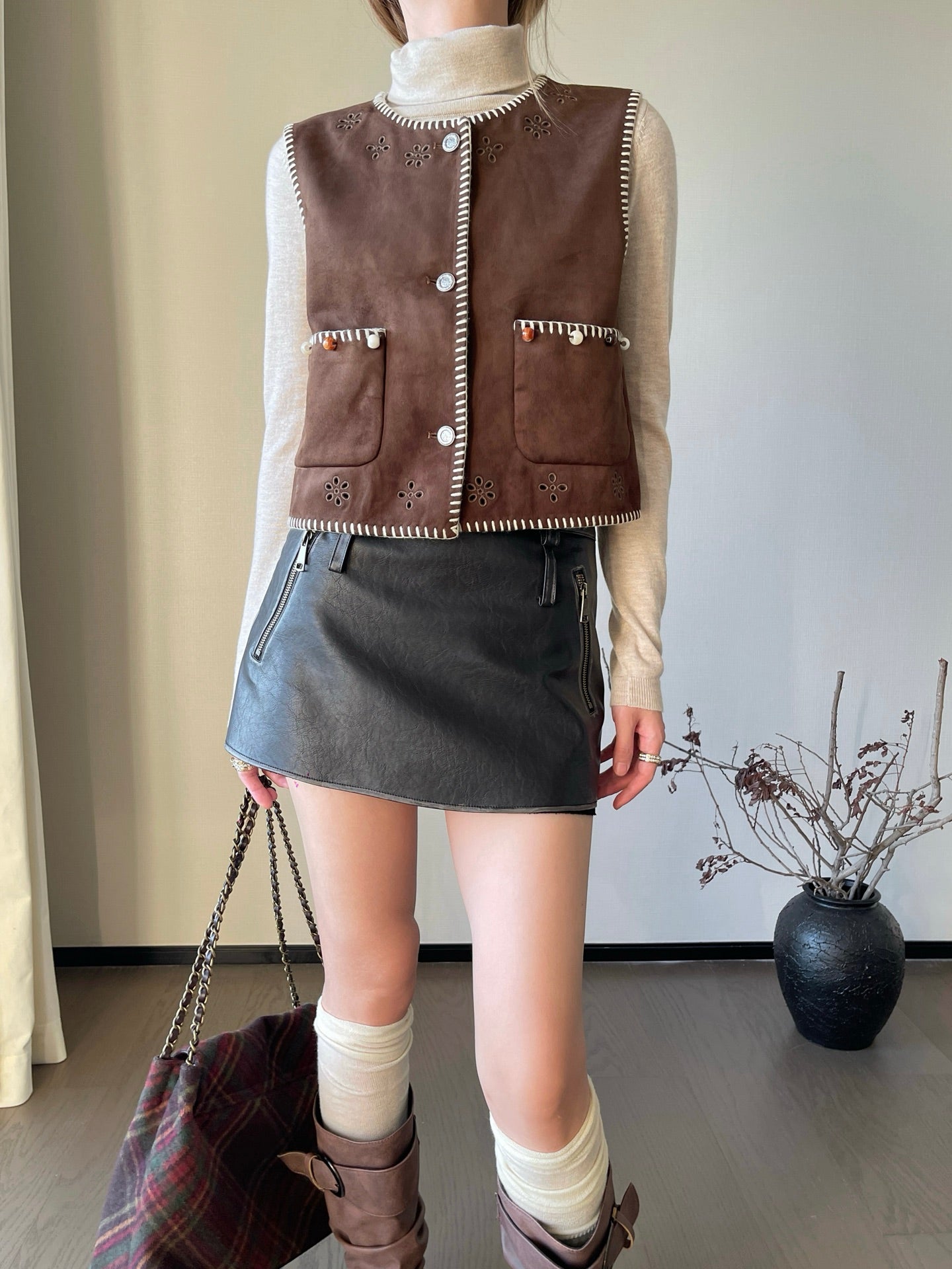 25fw new retro imitation suede vest