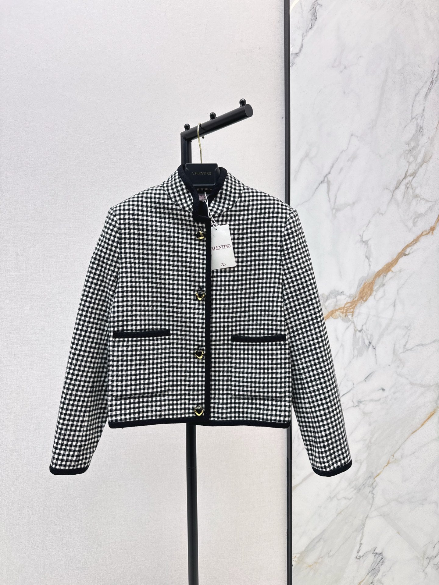 25fw new contrast color stand collar plaid jacket