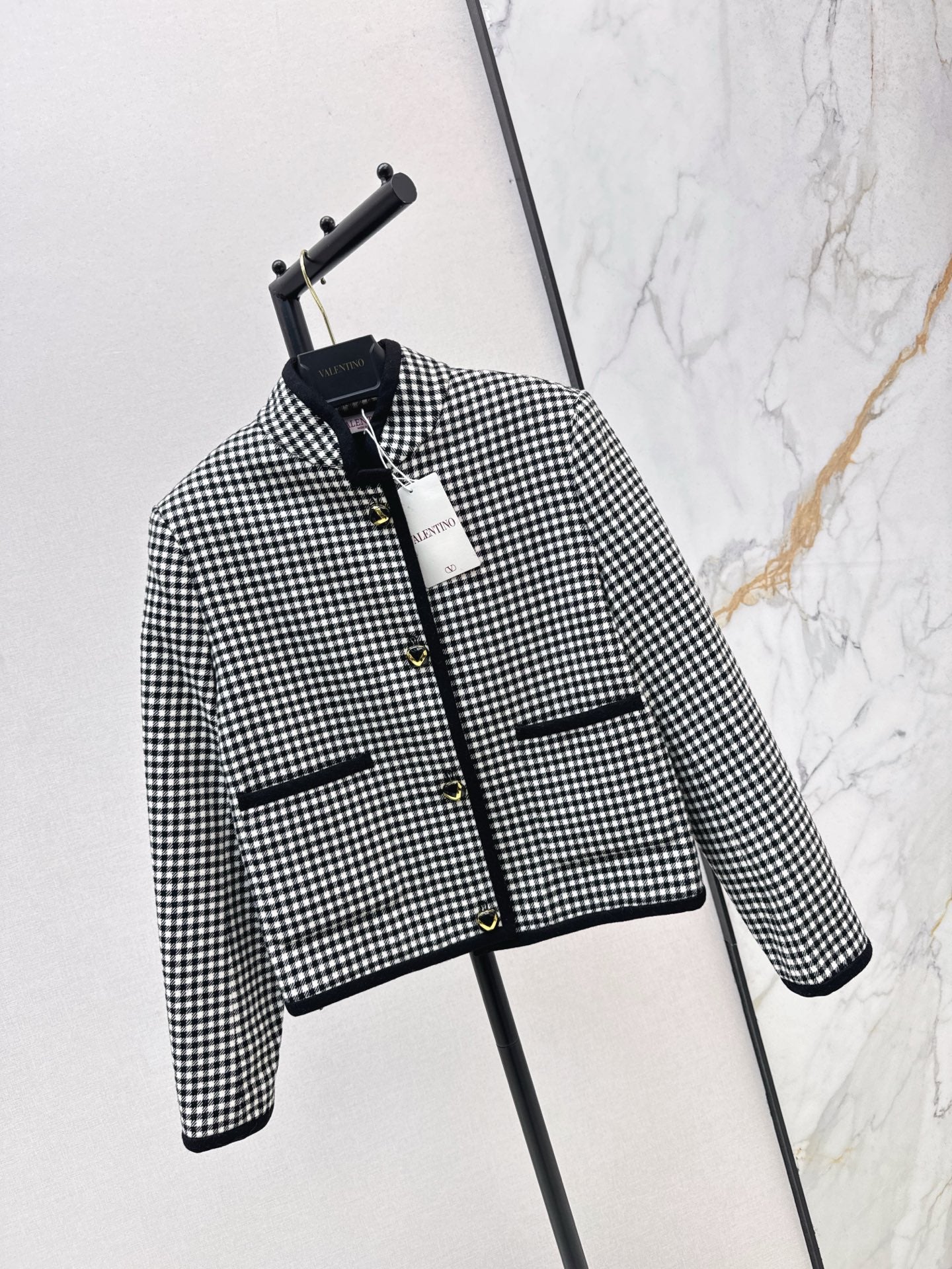 25fw new contrast color stand collar plaid jacket