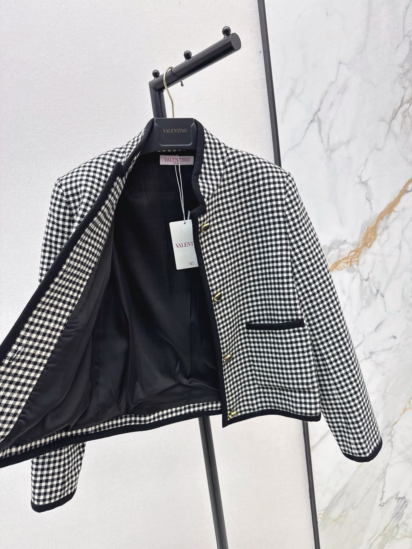 25fw new contrast color stand collar plaid jacket