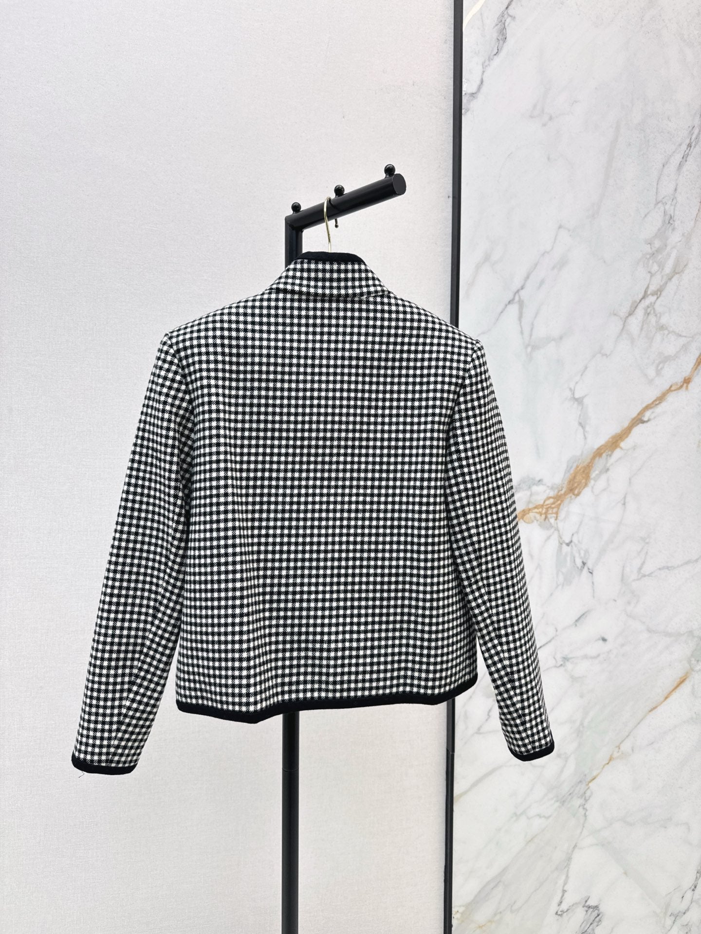 25fw new contrast color stand collar plaid jacket