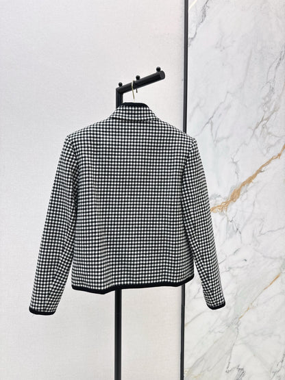 25fw new contrast color stand collar plaid jacket