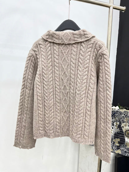 25 Fried Dough Twists hook lapel cashmere cardigan