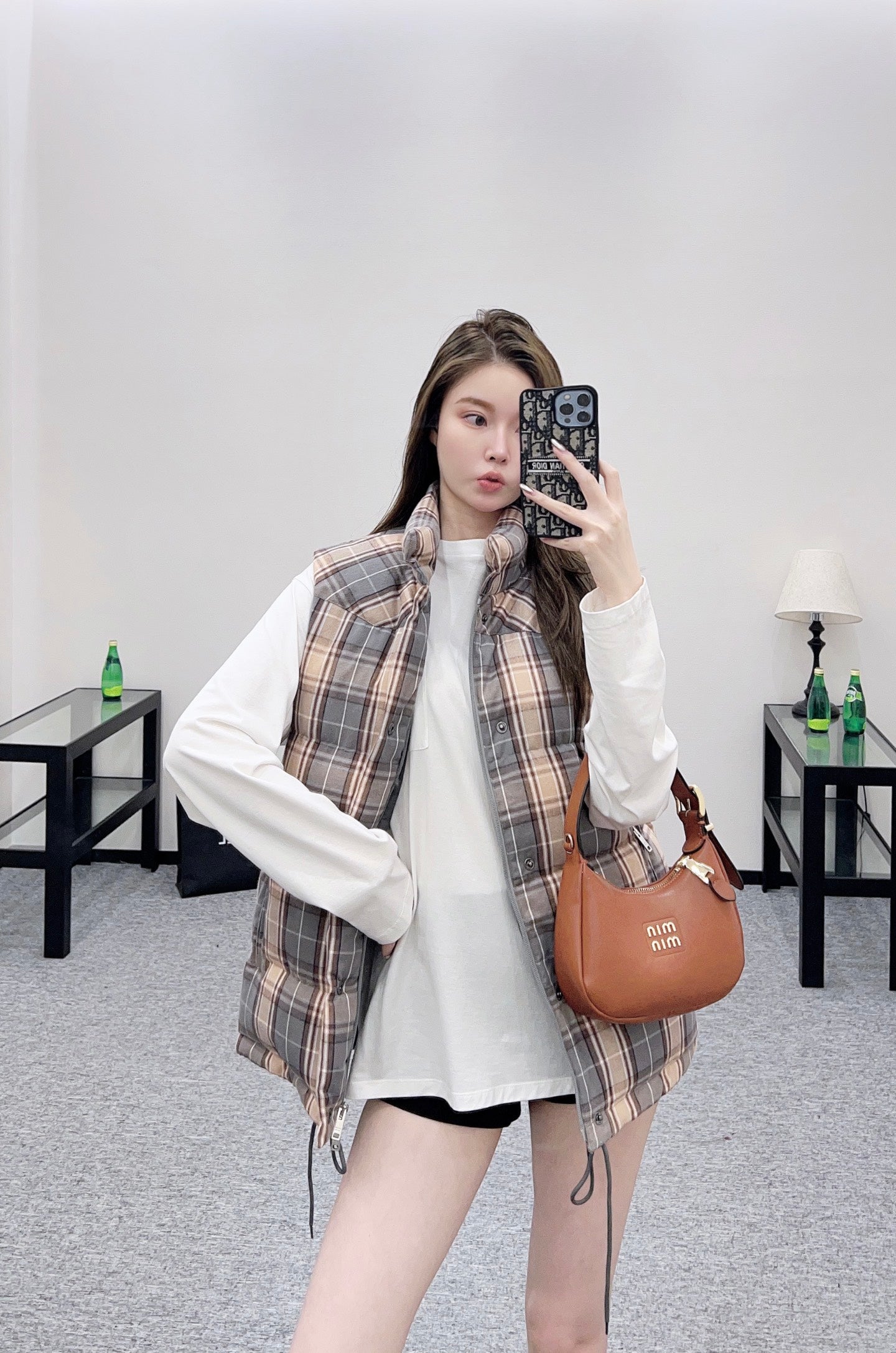 25 Standing collar plaid down vest