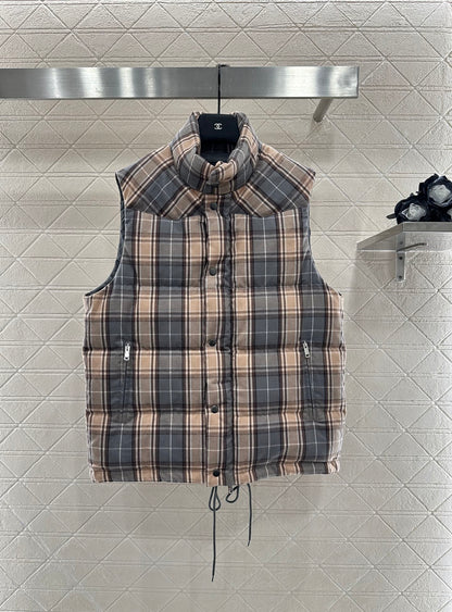 25 Standing collar plaid down vest