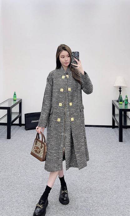 25 Collar cocoon shaped long coat