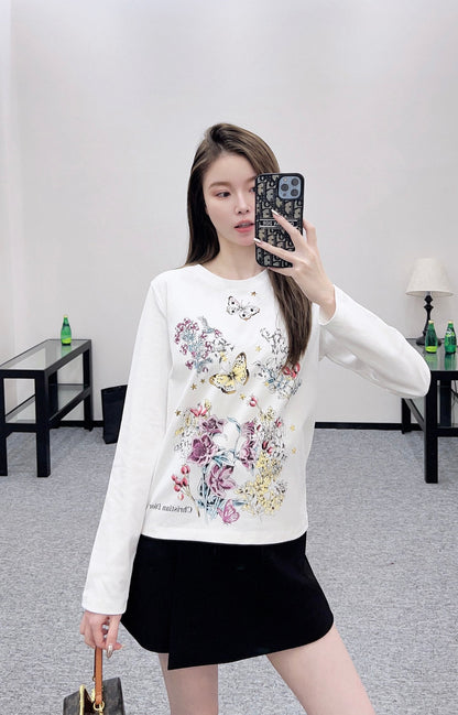 25 Round neck printed cotton long sleeved shirt