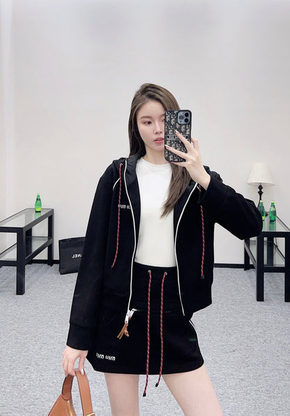 25 Hooded jacket and short skirt set