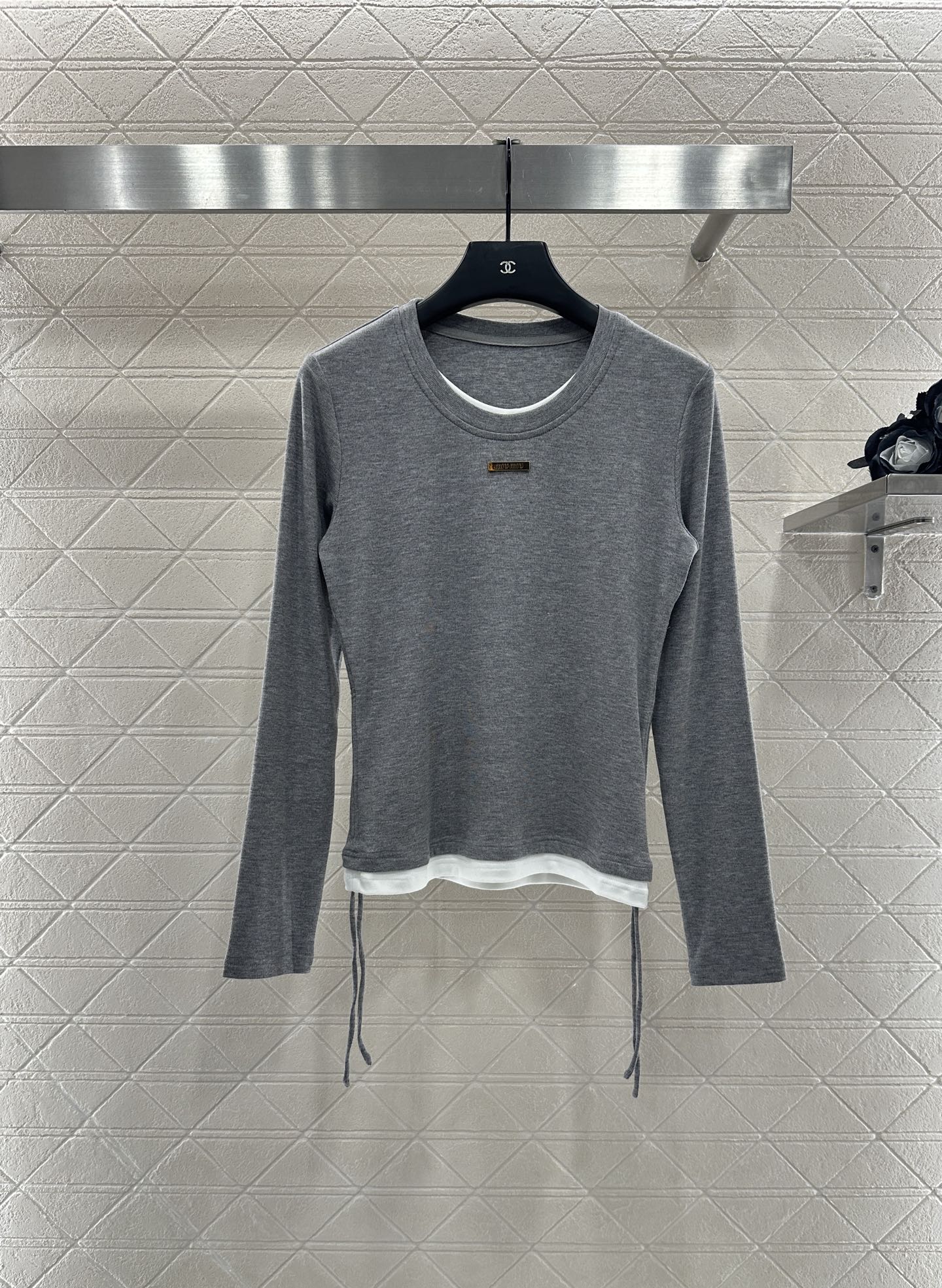 25 Fake two round neck long sleeved+half skirt set