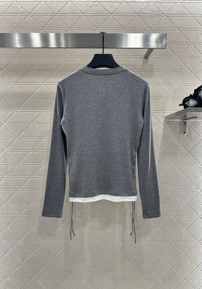 25 Fake two round neck long sleeved+half skirt set