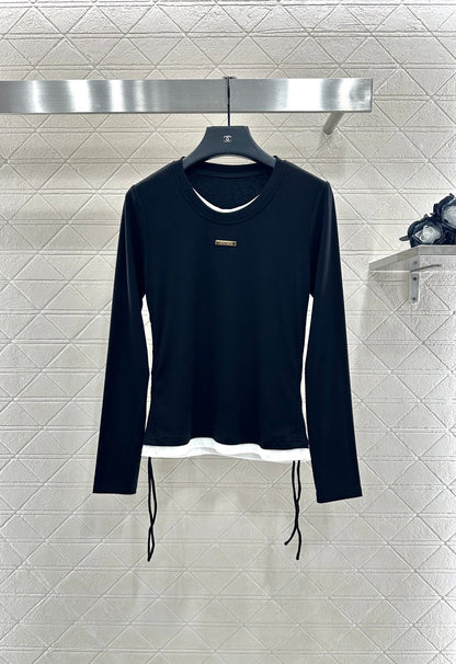 25 Fake two round neck long sleeved+half skirt set