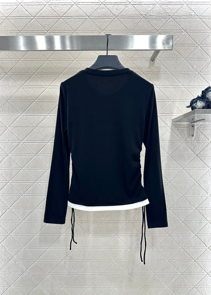 25 Fake two round neck long sleeved+half skirt set