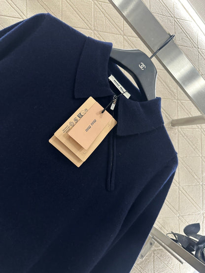 25 Flip collar slanted open collar knitted long sleeved shirt