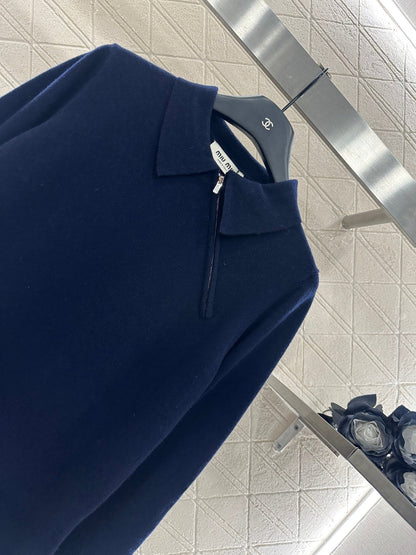 25 Flip collar slanted open collar knitted long sleeved shirt