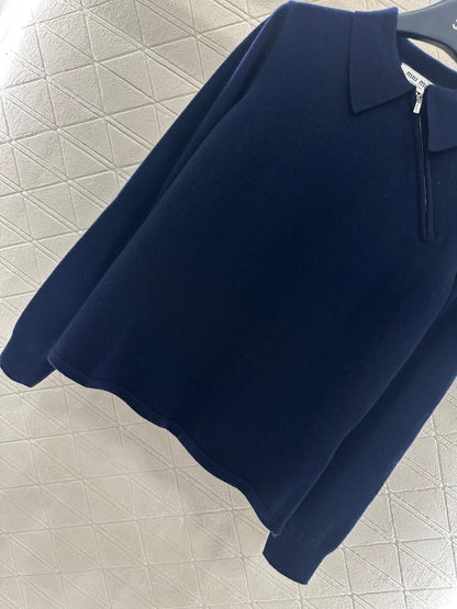 25 Flip collar slanted open collar knitted long sleeved shirt