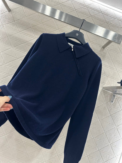 25 Flip collar slanted open collar knitted long sleeved shirt