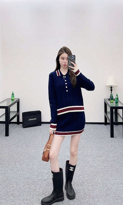 25 Collar Knitted Top, Short Skirt, Cashmere Set