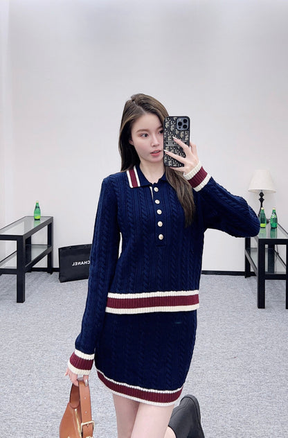 25 Collar Knitted Top, Short Skirt, Cashmere Set
