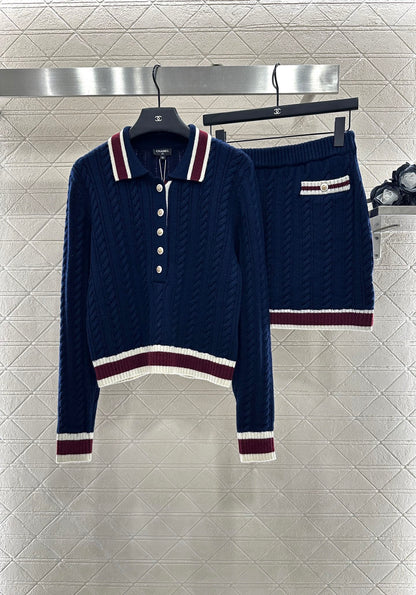 25 Collar Knitted Top, Short Skirt, Cashmere Set