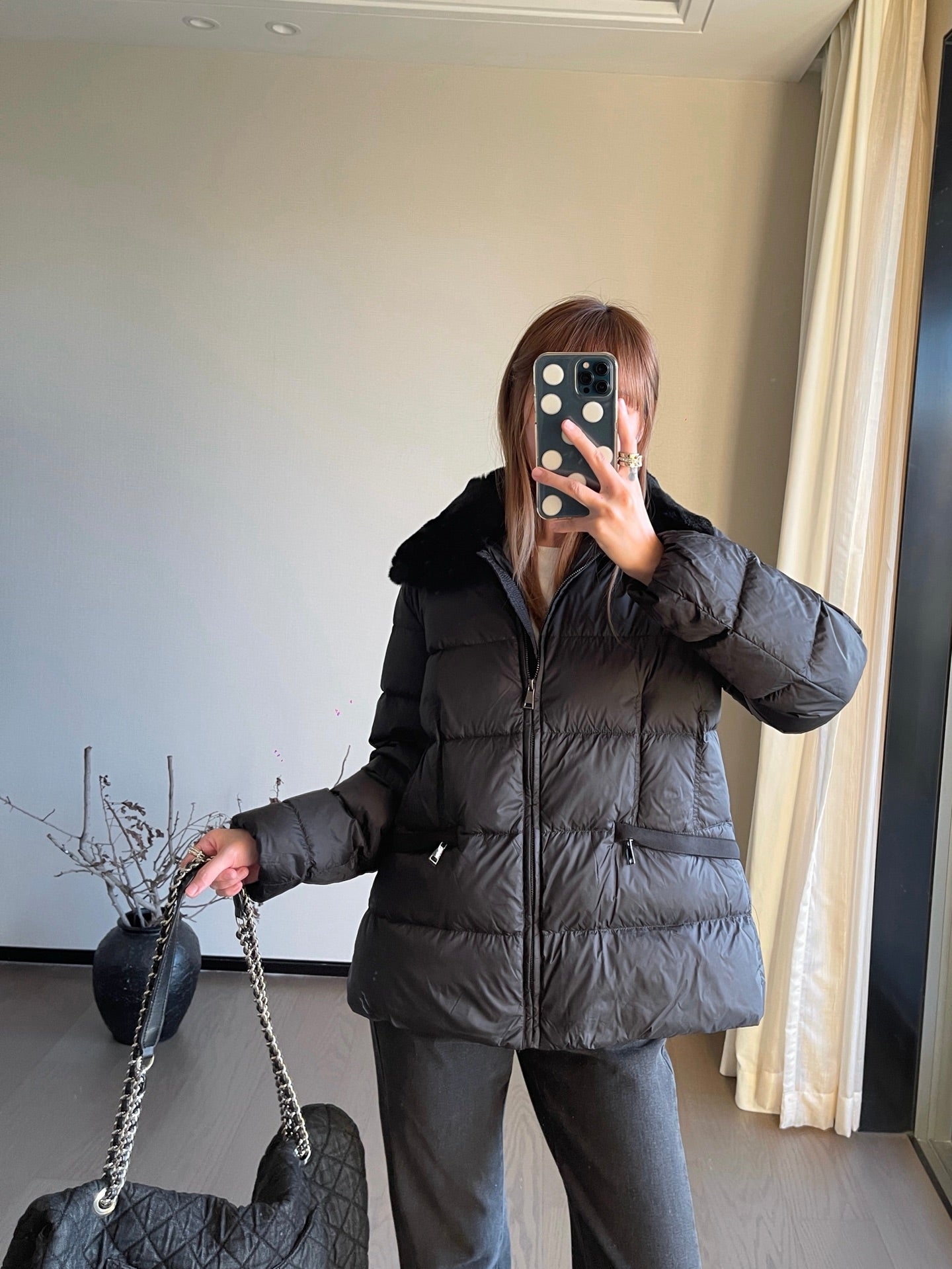 25 New Otter Rabbit fur collar zipper down jacket