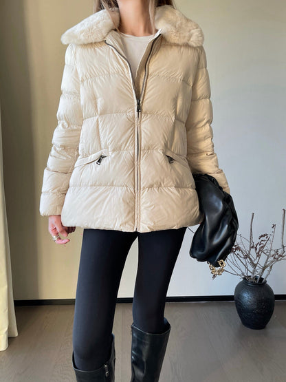 25 New Otter Rabbit fur collar zipper down jacket