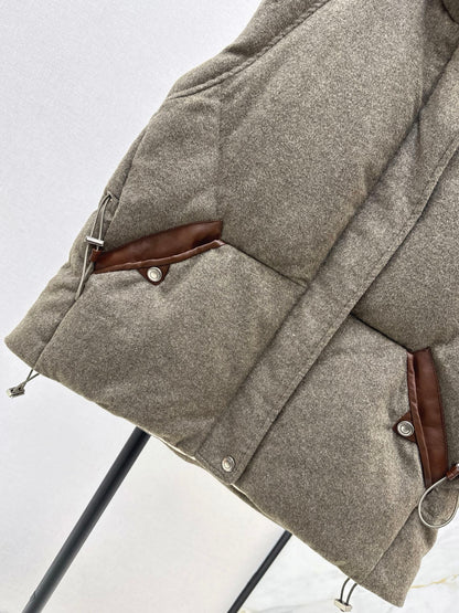 25 New drawstring waistband woolen down vest jacket