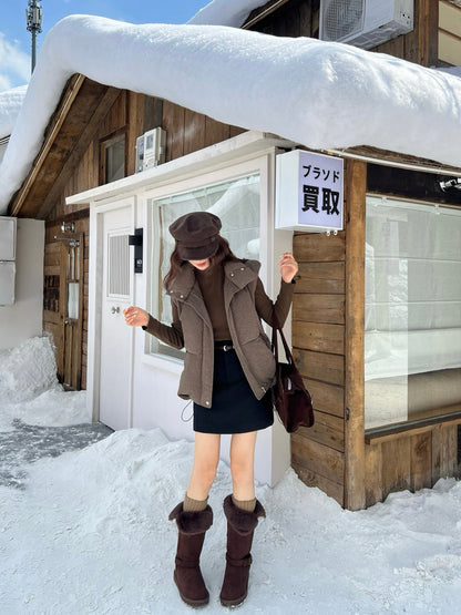 25 New drawstring waistband woolen down vest jacket