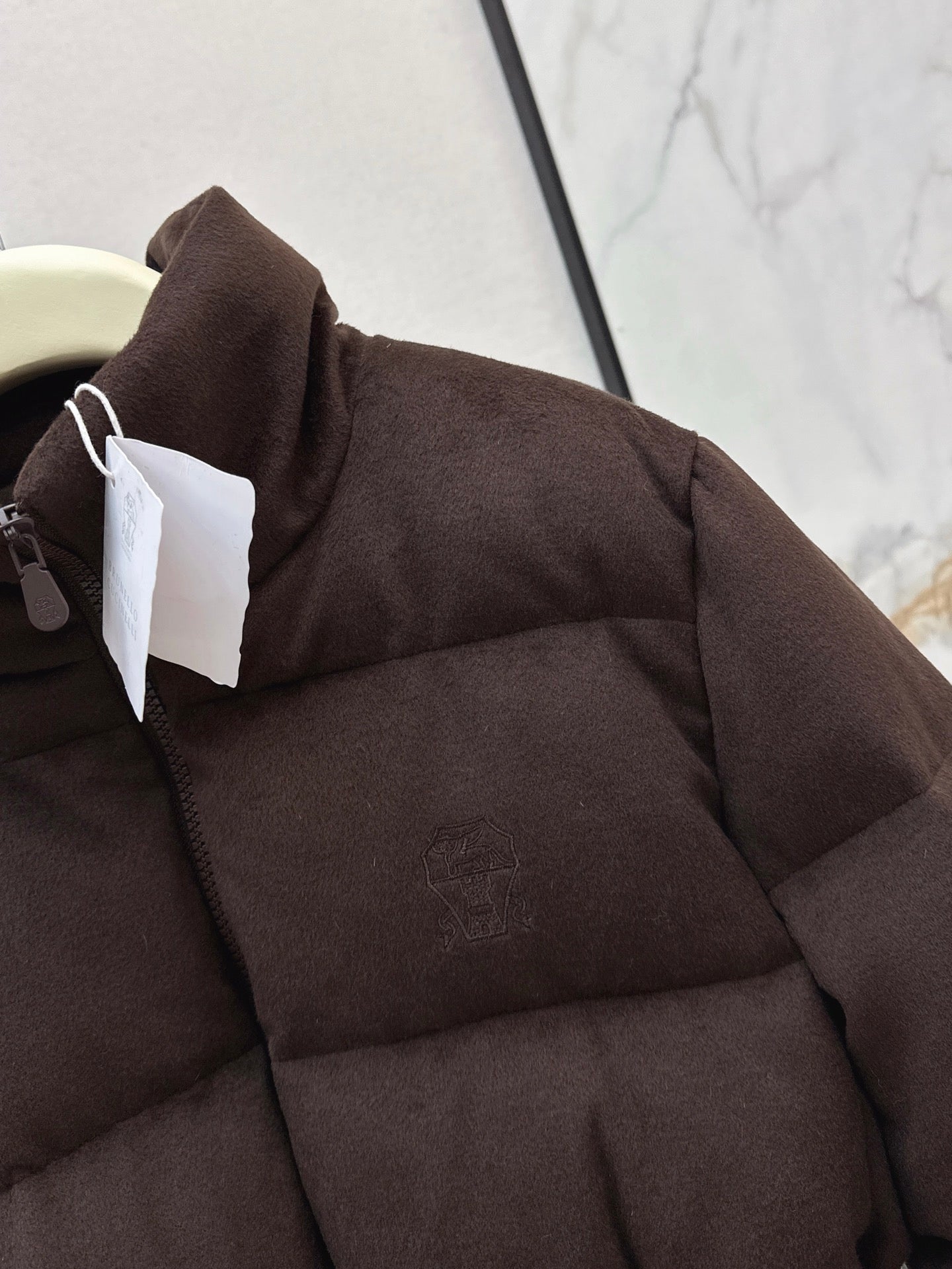 25 New drawstring waistband woolen down jacket(NAVY/BROWN)