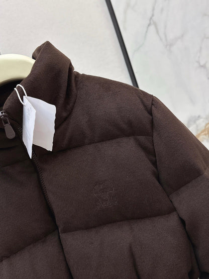 25 New drawstring waistband woolen down jacket(NAVY/BROWN)