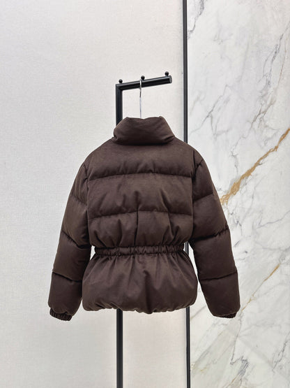 25 New drawstring waistband woolen down jacket(NAVY/BROWN)