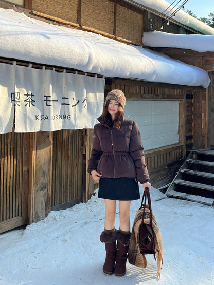 25 New drawstring waistband woolen down jacket(NAVY/BROWN)