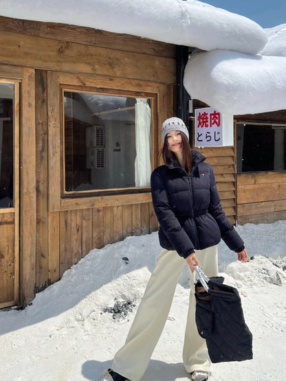 25 New drawstring waistband woolen down jacket(NAVY/BROWN)