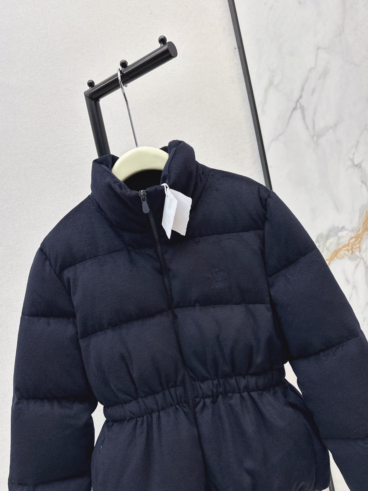 25 New drawstring waistband woolen down jacket(NAVY/BROWN)