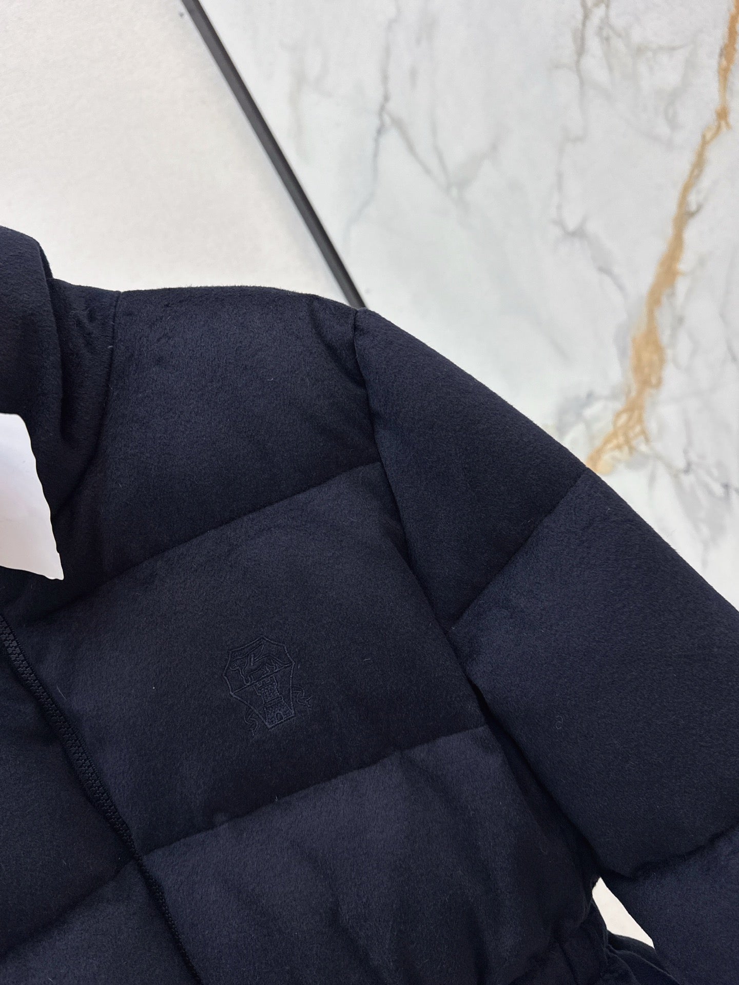 25 New drawstring waistband woolen down jacket(NAVY/BROWN)