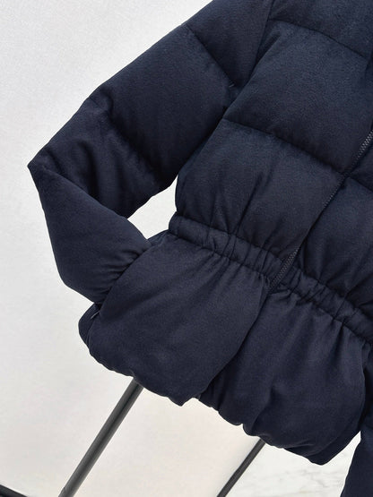 25 New drawstring waistband woolen down jacket(NAVY/BROWN)