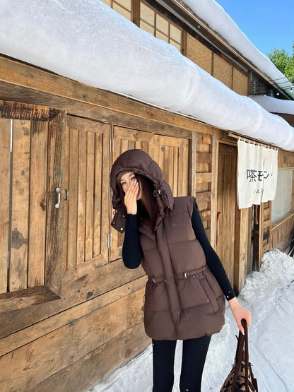 25 New drawstring waistband down vest jacket