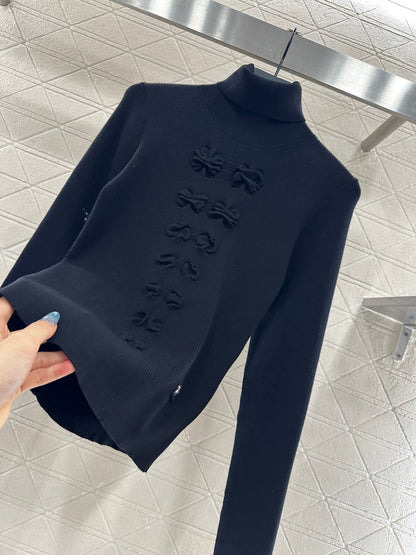 25 Bow tie high neck long sleeved sweater
