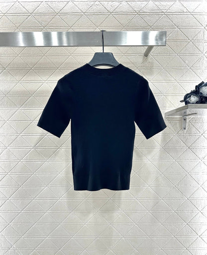 25 Bow tie round neck short sleeved sweater