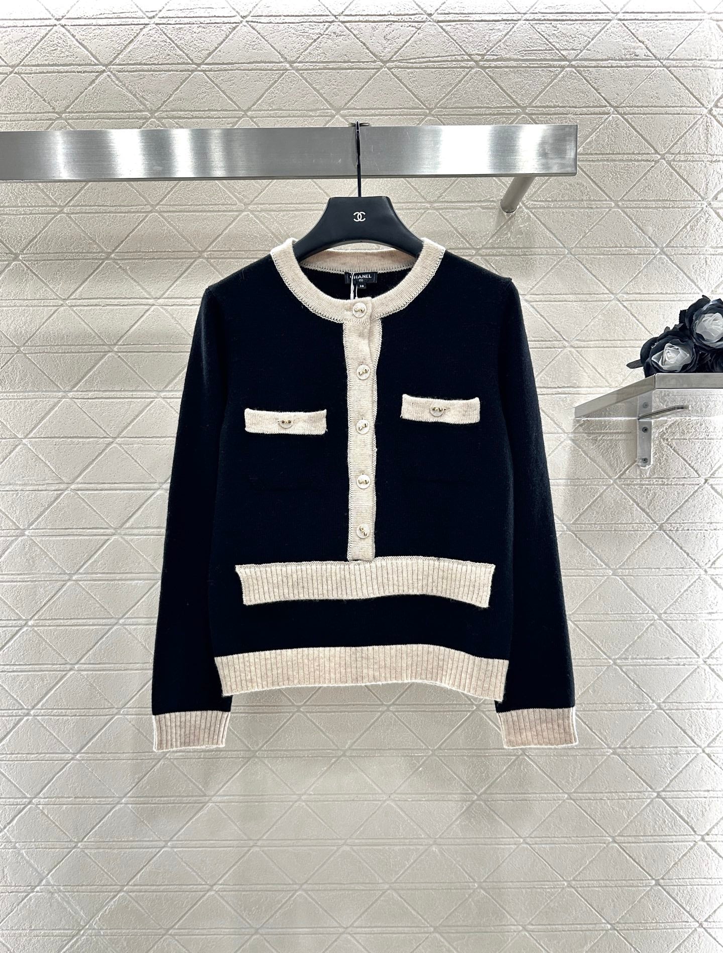 25fw Color blocking pocket knitted suit